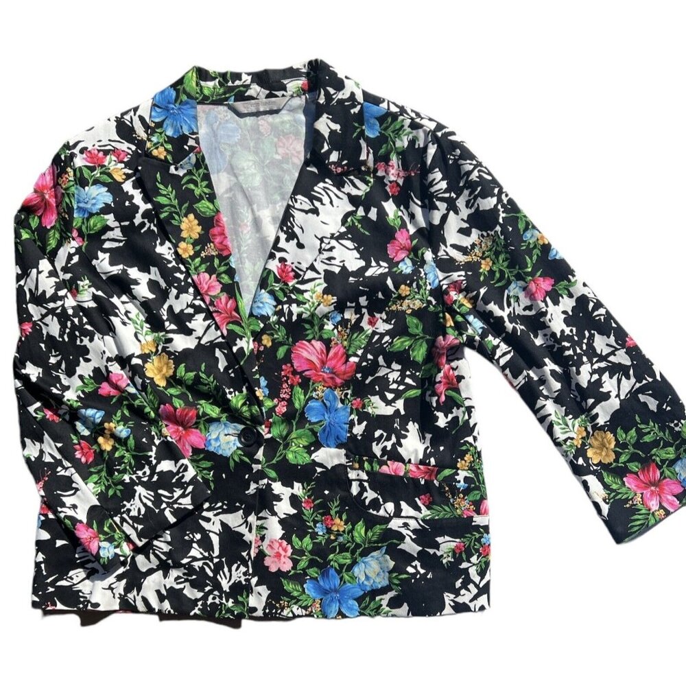 ERIN LONDON Womens Sz Large 3/4 Sleeve Floral Print Business Blazer Jacket ($80)